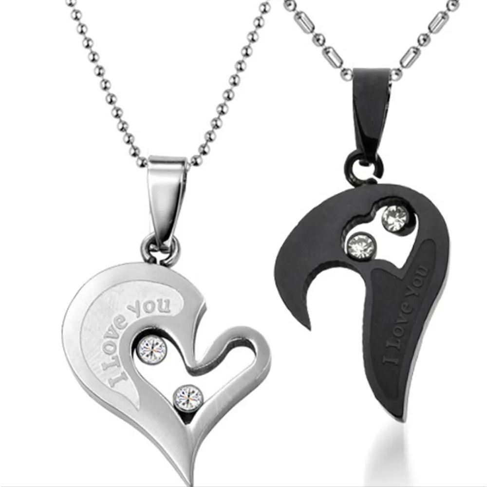Fashion Couple Pendant Necklace His and Hers Stainless Steel I Love You Heart US